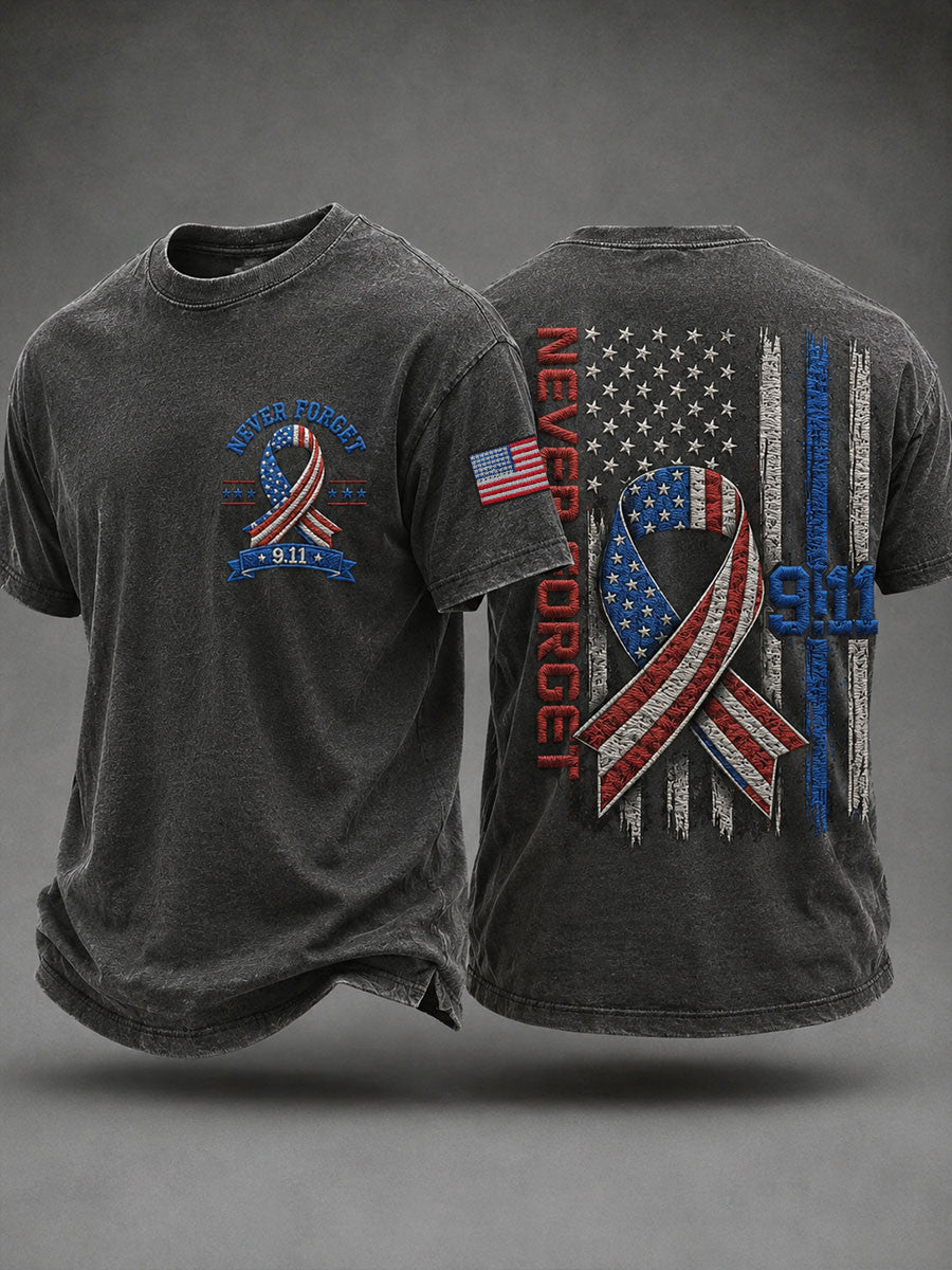 Never Forget 9 11 T-Shirt American Thin Blue Line Ribbon Merch Patriotic Gifts For Veterans - Otakuforge