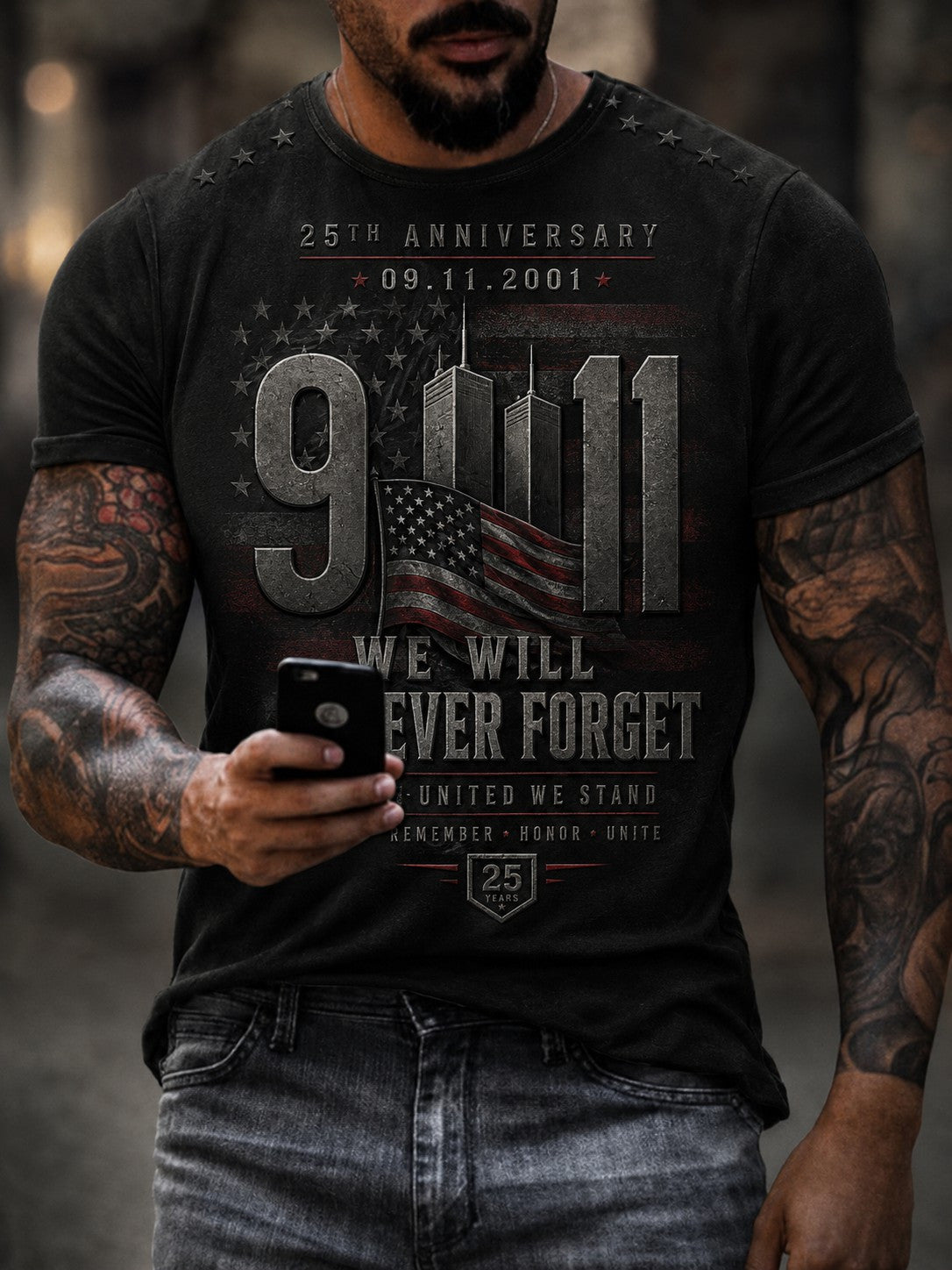 25th Anniversary 09 11 2001 T-Shirt We Will Never Forget Twin Towers Merch Gifts For Fans - Otakuforge