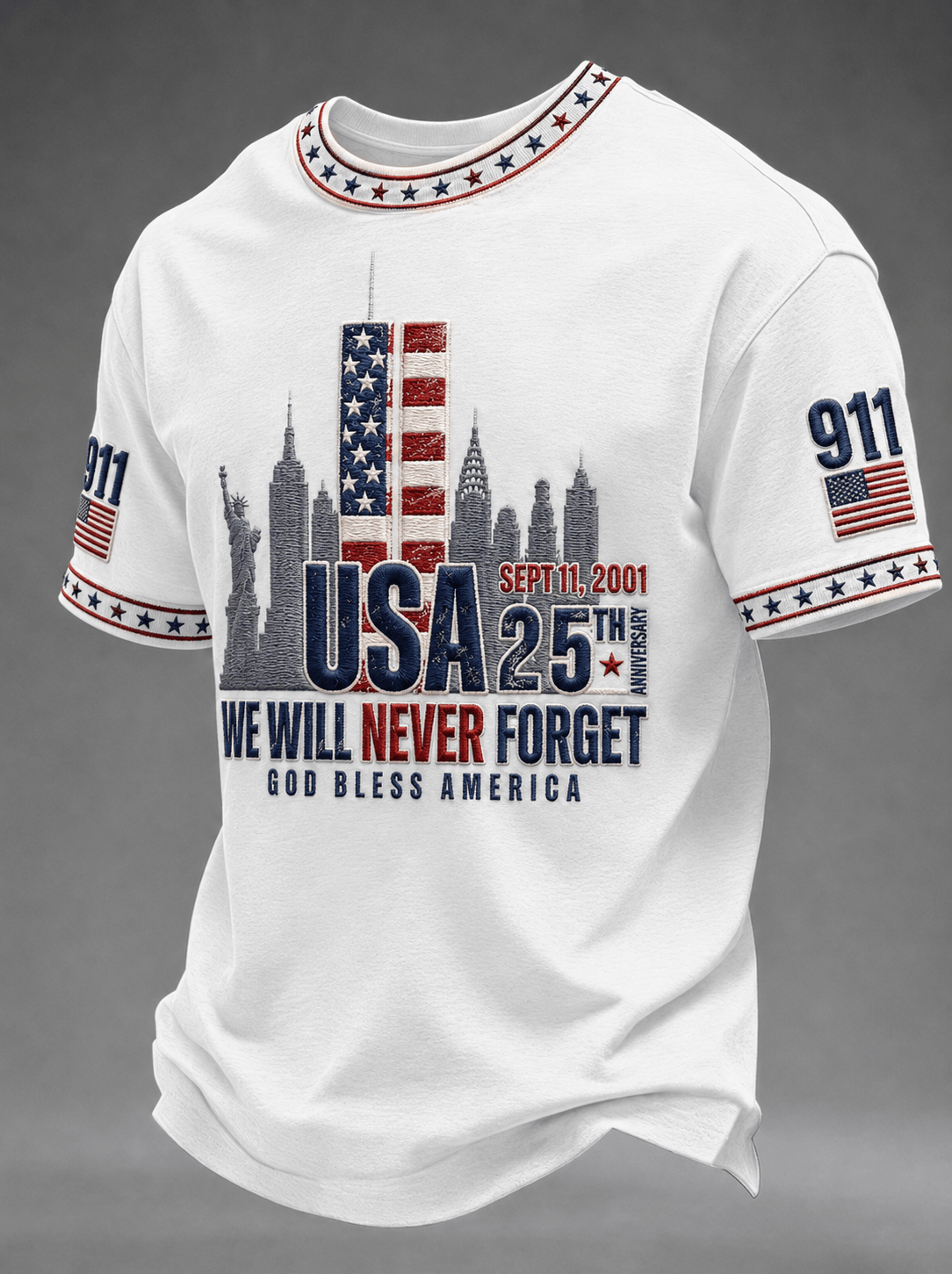 We Will Never Forget T-Shirt USA 25th Anniversary Sept 11 2001 God Bless America Merch - Otakuforge