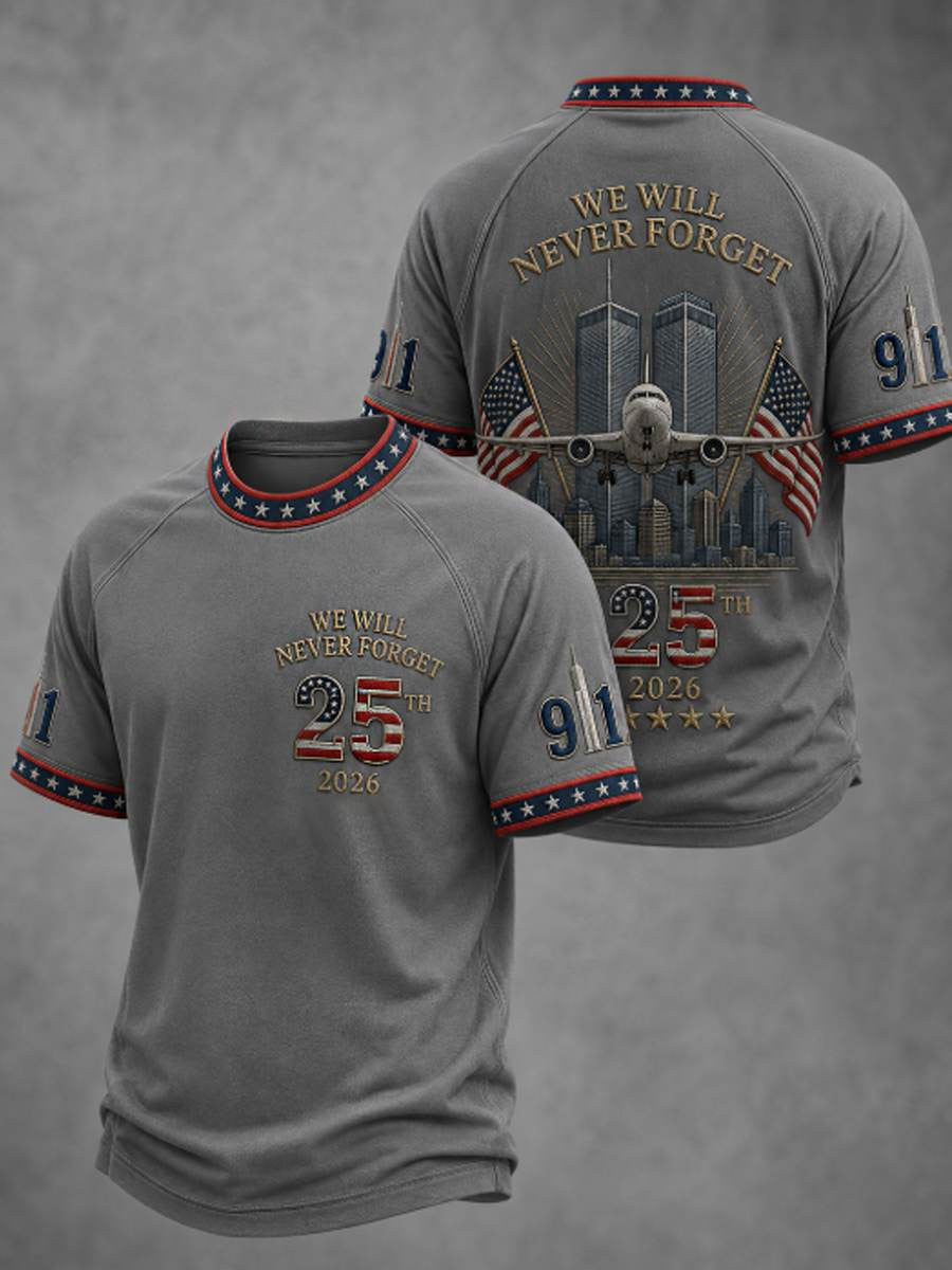 We Will Never Forget T-Shirt 911 25th 2026 Twin Towers American Airplane Merch Patriotic Gifts - Otakuforge