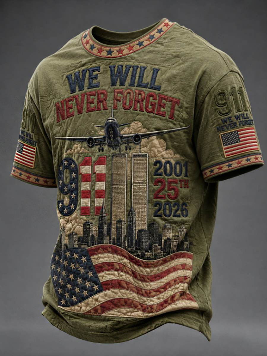 We Will Never Forget T-Shirt 911 Twin Towers 2001 25th 2026 American Merch Gift For 9-11 Dad - Otakuforge