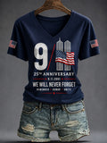 9 11 25th Anniversary 9 11 2001 We Will Never Forget V-Neck Shirt Remember Honor Unite Merch - Otakuforge
