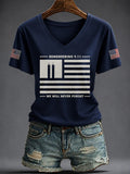 Remembering 9 11 We Will Never Forget V-Neck Shirt Twin Towers American Merch Gift For Her - Otakuforge