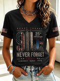 9 11 Never Forget 9 11 2001 V-Neck Shirt 25th Anniversary 2001-2026 Remember Honor Unite Merch - Otakuforge