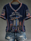 We Will Never Forget V-Neck Shirt 911 Twin Towers American 2001 25th 2026 Merch Patriotic Gifts - Otakuforge
