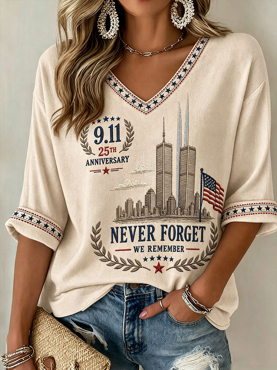 9 11 25th Anniversary Never Forget We Remember Cropped Long Sleeve Shirt Twin Towers Merch - Otakuforge