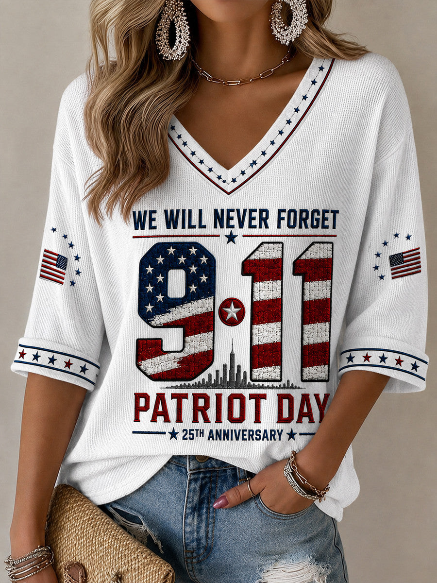 We Will Never Forget 9 11 25th Anniversary Cropped Long Sleeve Shirt Twin Towers Gift - Otakuforge