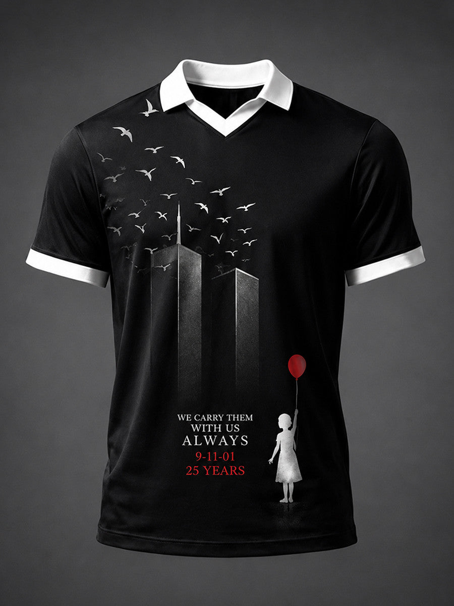 We Carry Them With US Always V-Neck Jersey 9-11-01 25 Years Twin Towers Merch Unique Gift - Otakuforge
