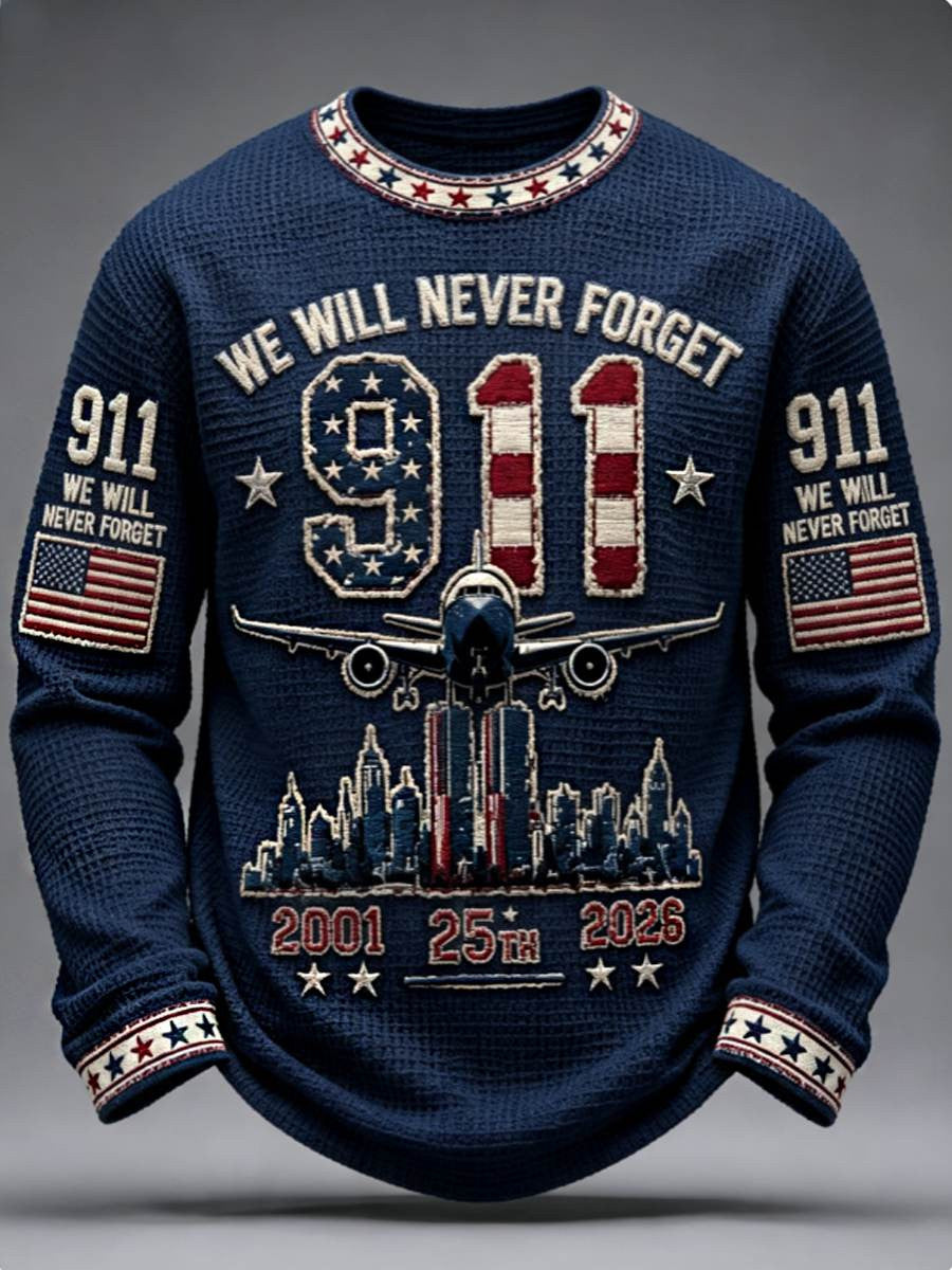 We Will Never Forget 911 Long Sleeve Shirt 2001 -2026 Twin Towers Airplane American Merch - Otakuforge