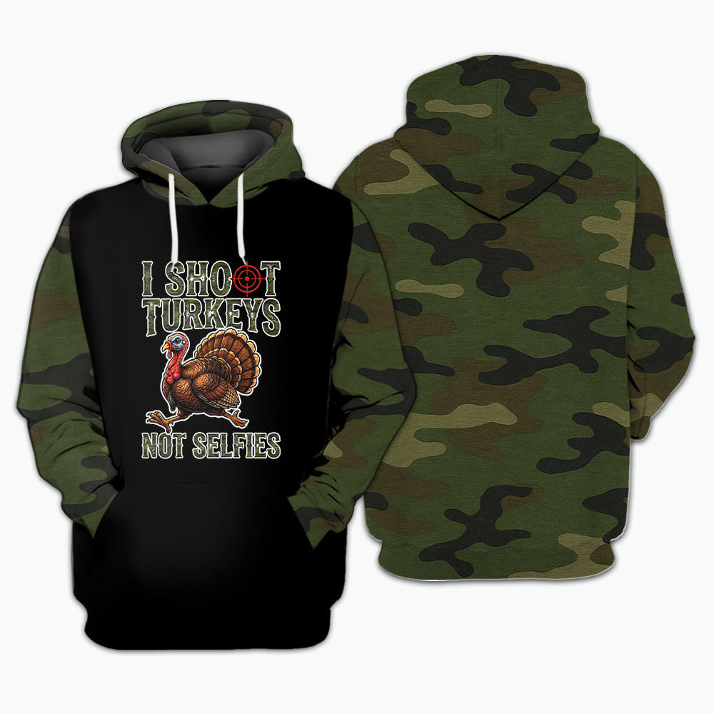I Shoot Turkeys Not Selfies Camo Hoodie Turkey Hunting Season Hoodie Gifts For Dad - Otakuforge