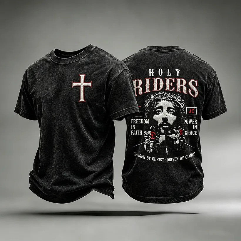 Holy Riders Freedom In Faith Power In Grace T-Shirt Christian Themed Shirt Bikers Gift Ideas - Otakuforge