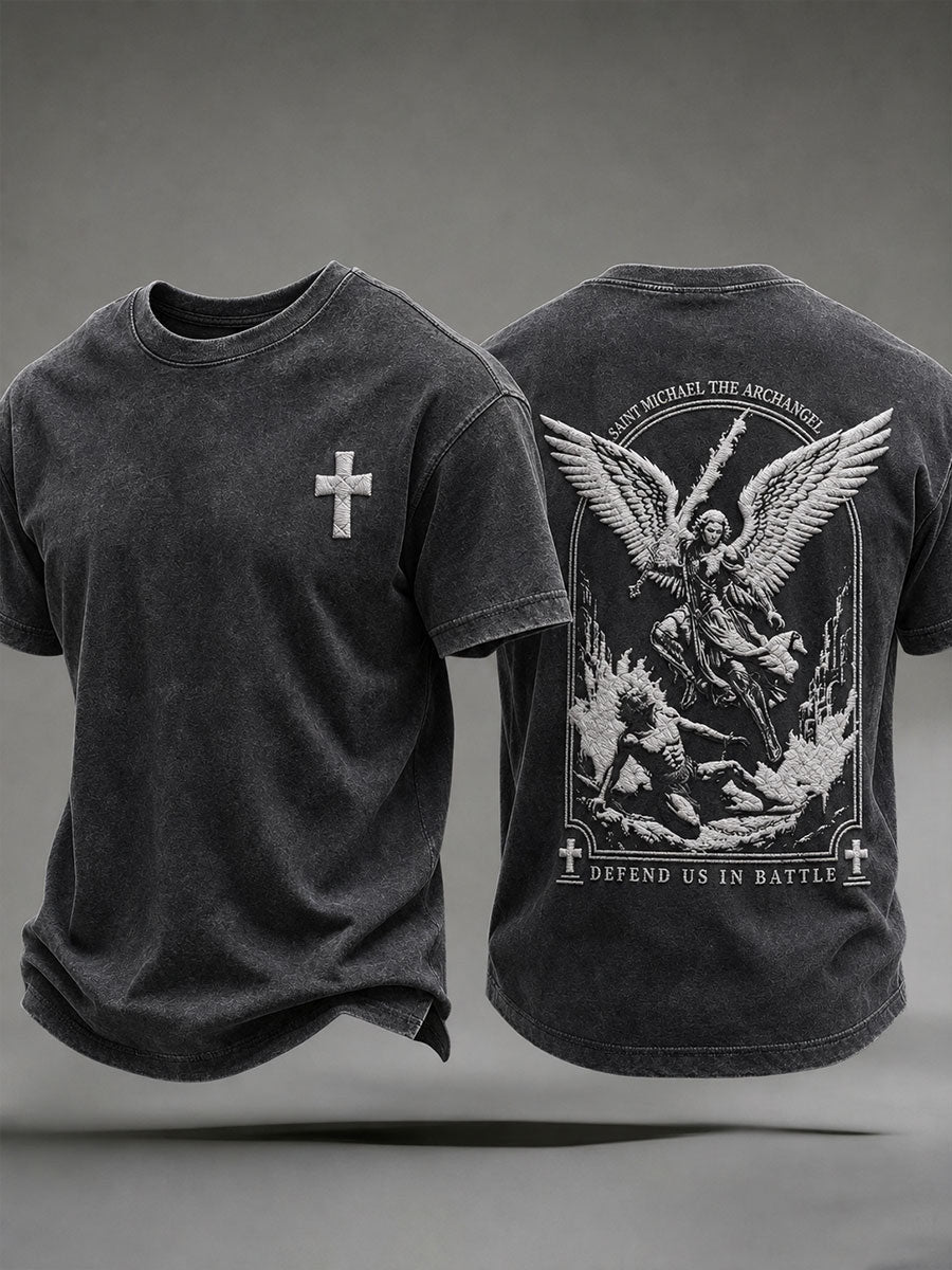 Saint Michael Defend Us In Battle T-Shirt Christian Themed Shirt Christian Gift Ideas - Otakuforge