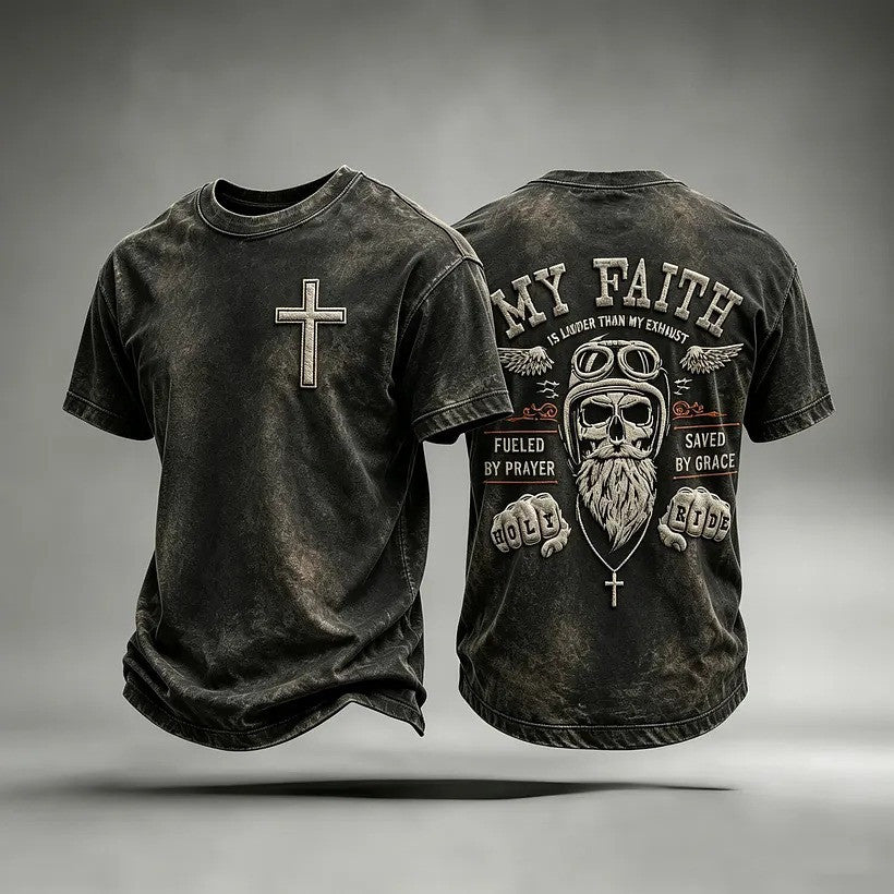 Fueled By Prayer Saved By Grace T-Shirt Christian Faith Shirt Christian Gifts For Bikers - Otakuforge