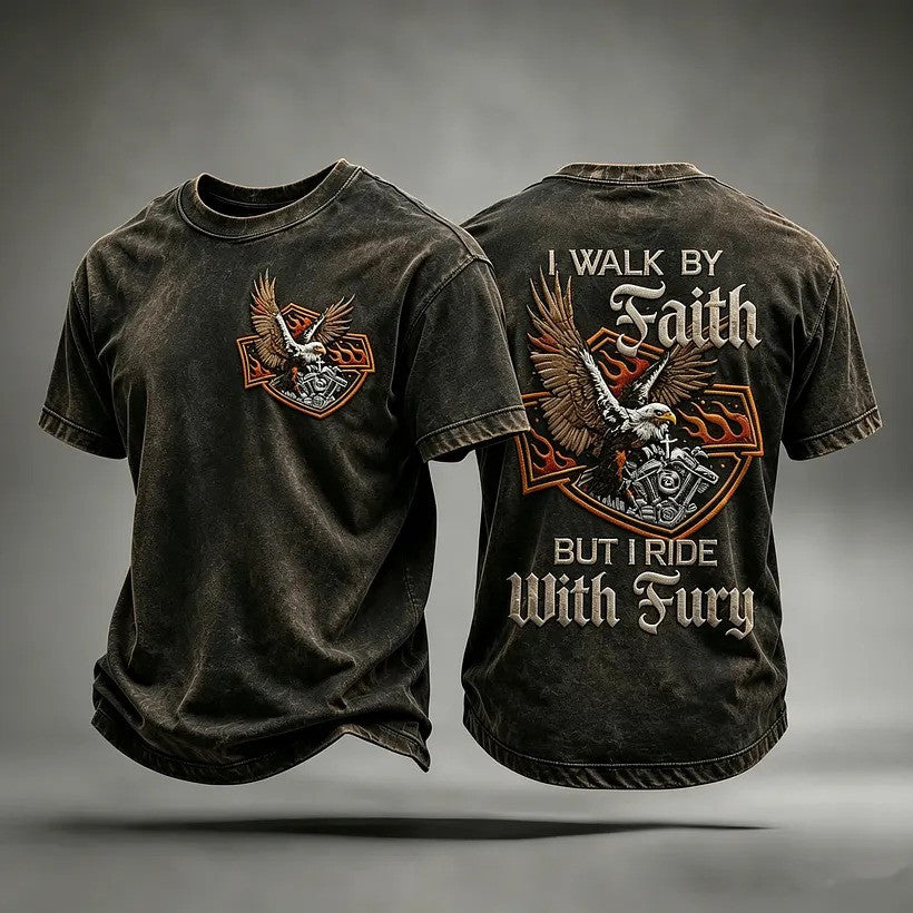 Walk By Faith Ride With Furry T-Shirt Christian Clothing Christian Gifts For Husband - Otakuforge