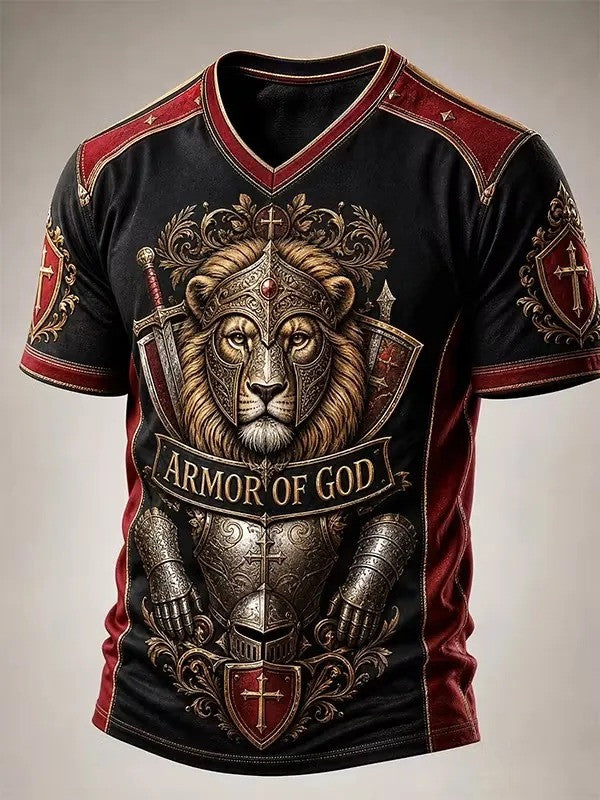 Lion Armor Of God V-Neck Shirt Faith Based Apparel Best Christian Gifts - Otakuforge