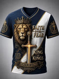 Faith Over Fear Jesus Is Lord V-Neck Shirt Bible Quotes Apparel Religious Gifts For Dad - Otakuforge