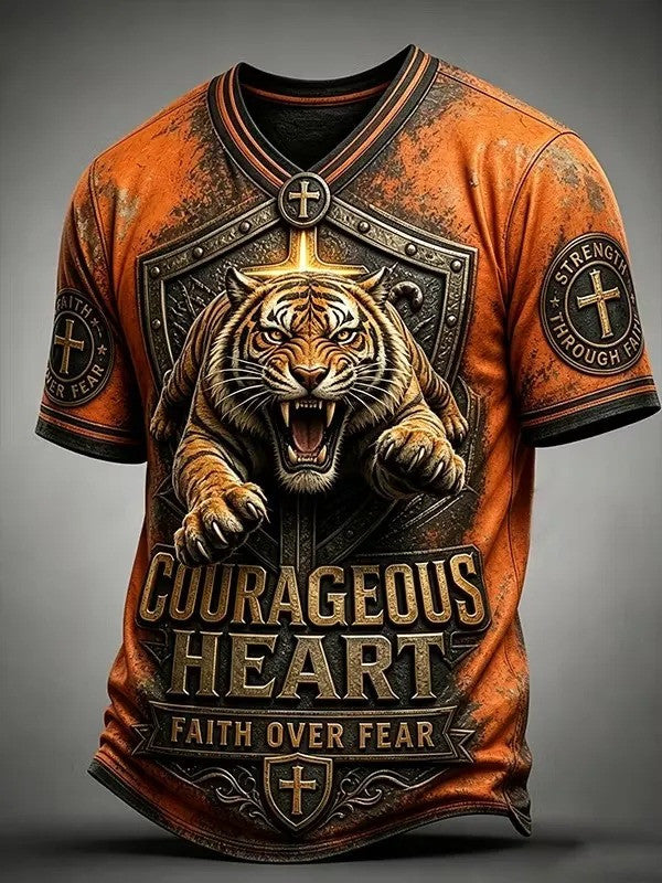 Courageous Heart Faith Over Fear V-Neck Shirt Christian Themed Clothing Gift Ideas - Otakuforge