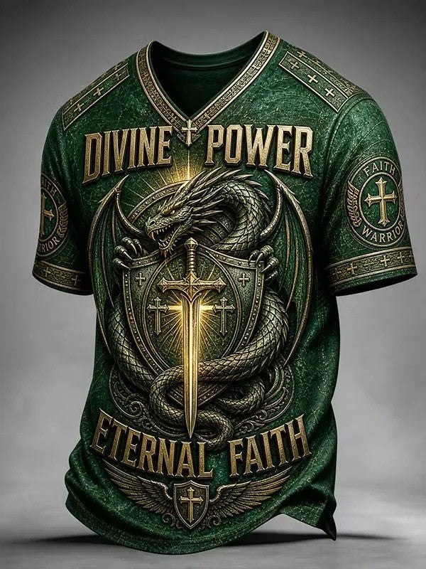 Divine Power Eternal Faith V-Neck Shirt Religious Inspired Clothing Christian Spiritual Gifts - Otakuforge