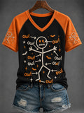 Funny Stickman Skeleton V-Neck Shirt Boo Ow Halloween Clothes Gift Idea - Otakuforge