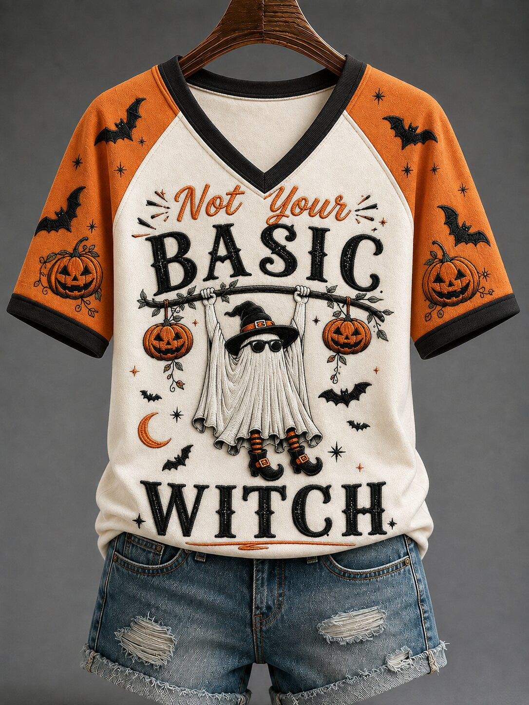 Not Your Basic Witch V-Neck Shirt Halloween Ghost Apparel Gift For Friend - Otakuforge