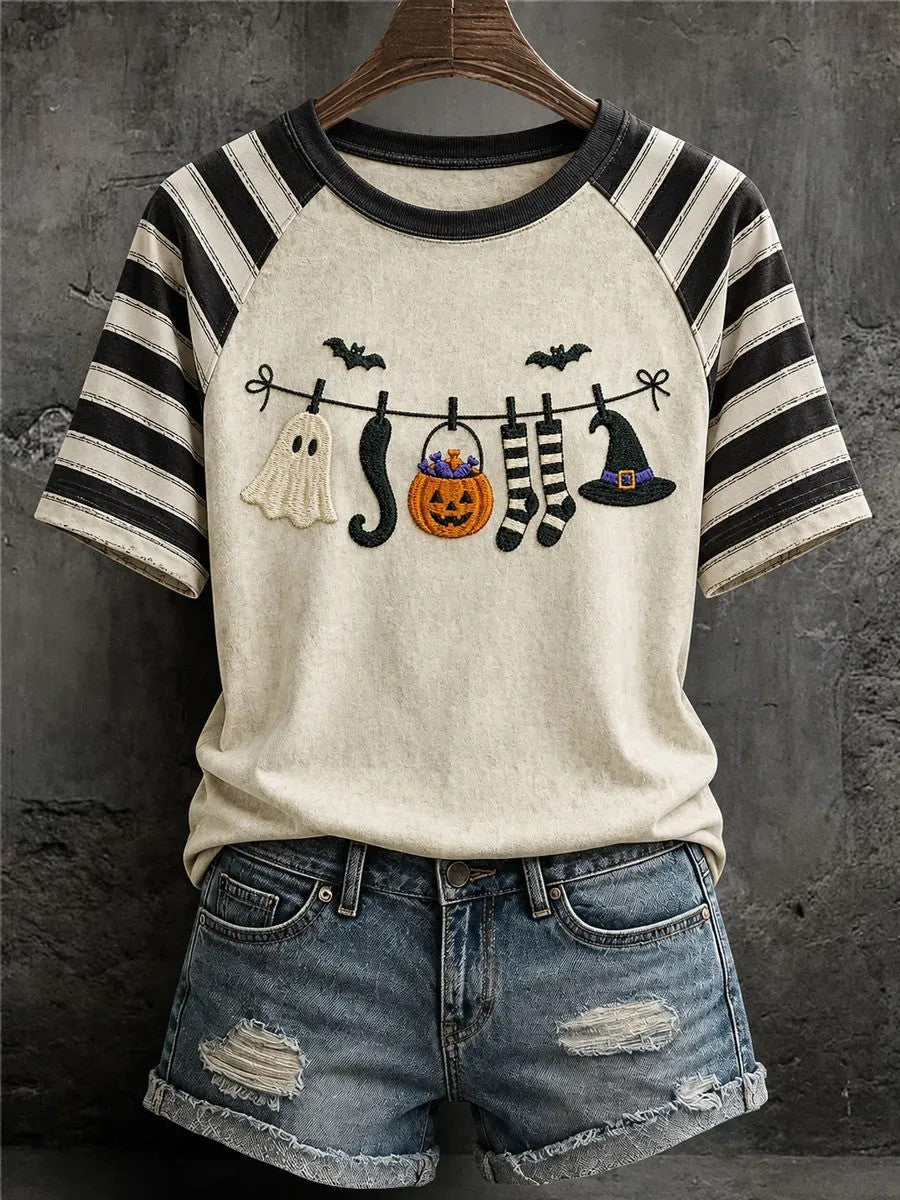 Halloween Clothesline T-Shirt Cute Ghost Pumpkin Witch Hat Apparel Gift Idea - Otakuforge