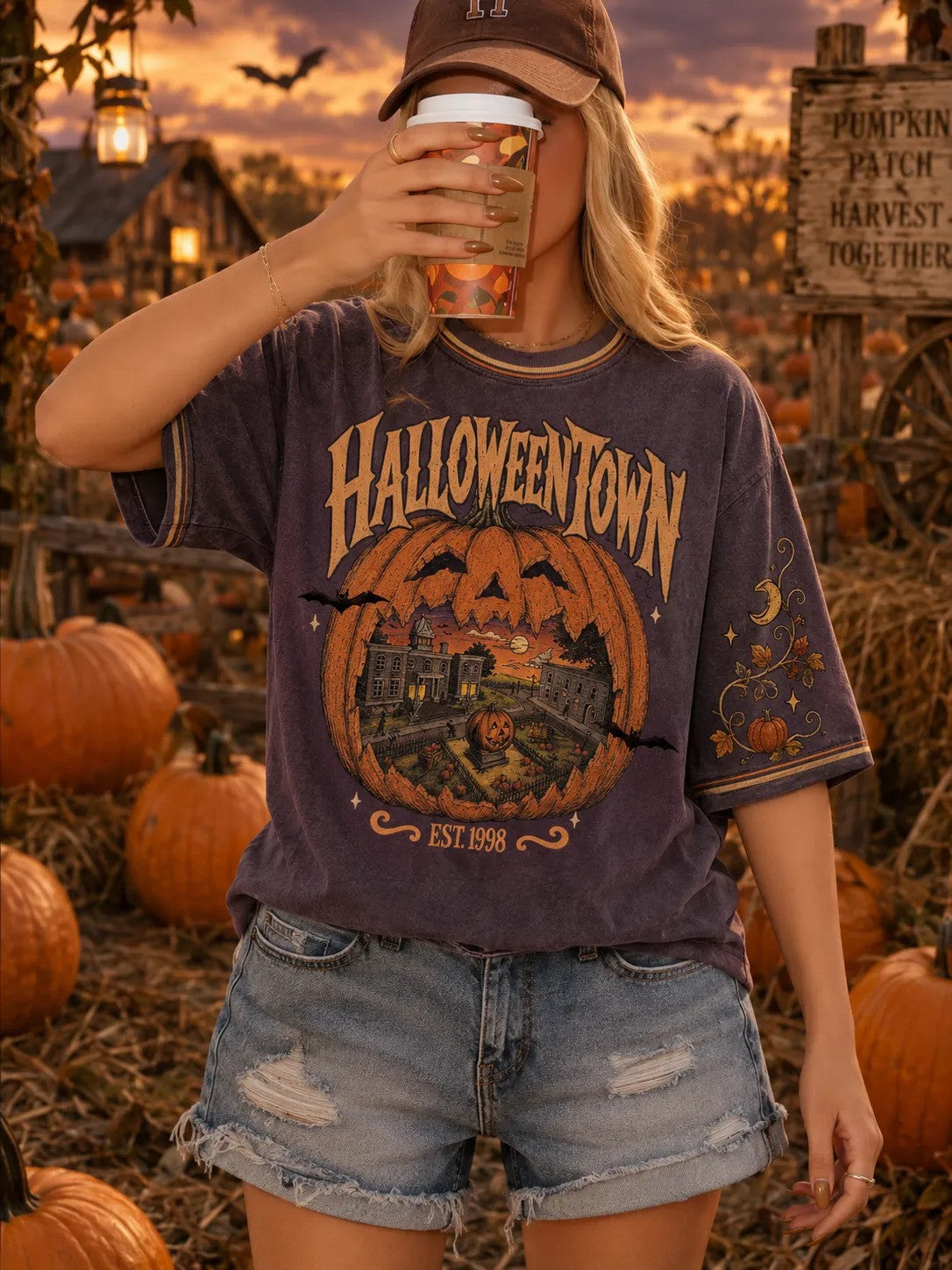 Halloweentown T-Shirt Retro Jack O Lantern Graphic Clothes Gift For Women - Otakuforge