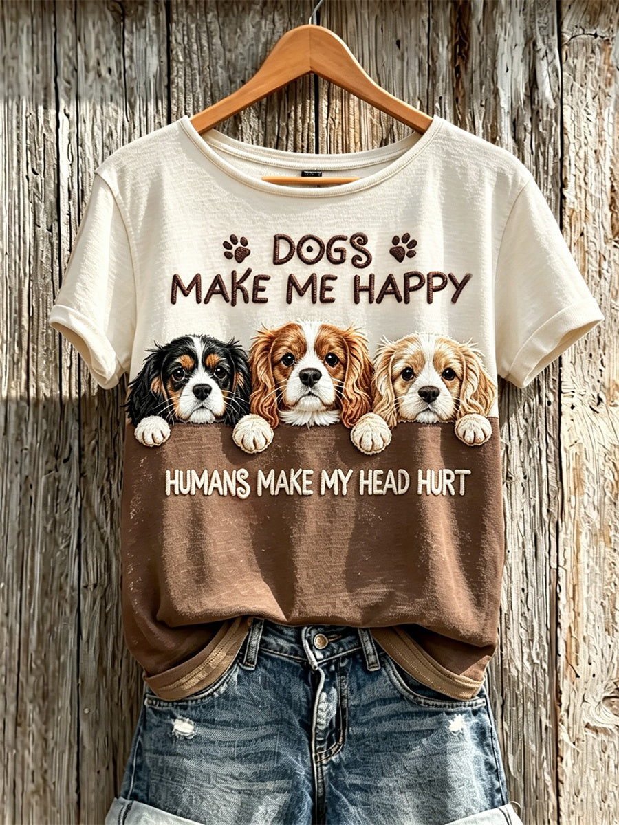 Dogs Make Me Happy T-Shirt Funny Puppies Peeking Clothes Gift For Wife - Otakuforge