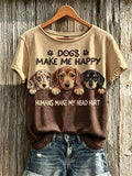 Dogs Make Me Happy T-Shirt Funny Dachshund Peeking Clothes Pet Owner Gift - Otakuforge