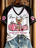 Breast Cancer Awareness Yorkie V-Neck Shirt Paws For The Cure Clothes Gift Idea - Otakuforge