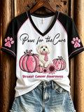 Breast Cancer Awareness Poodle V-Neck Shirt Paws For The Cure Clothes Gift For Women - Otakuforge