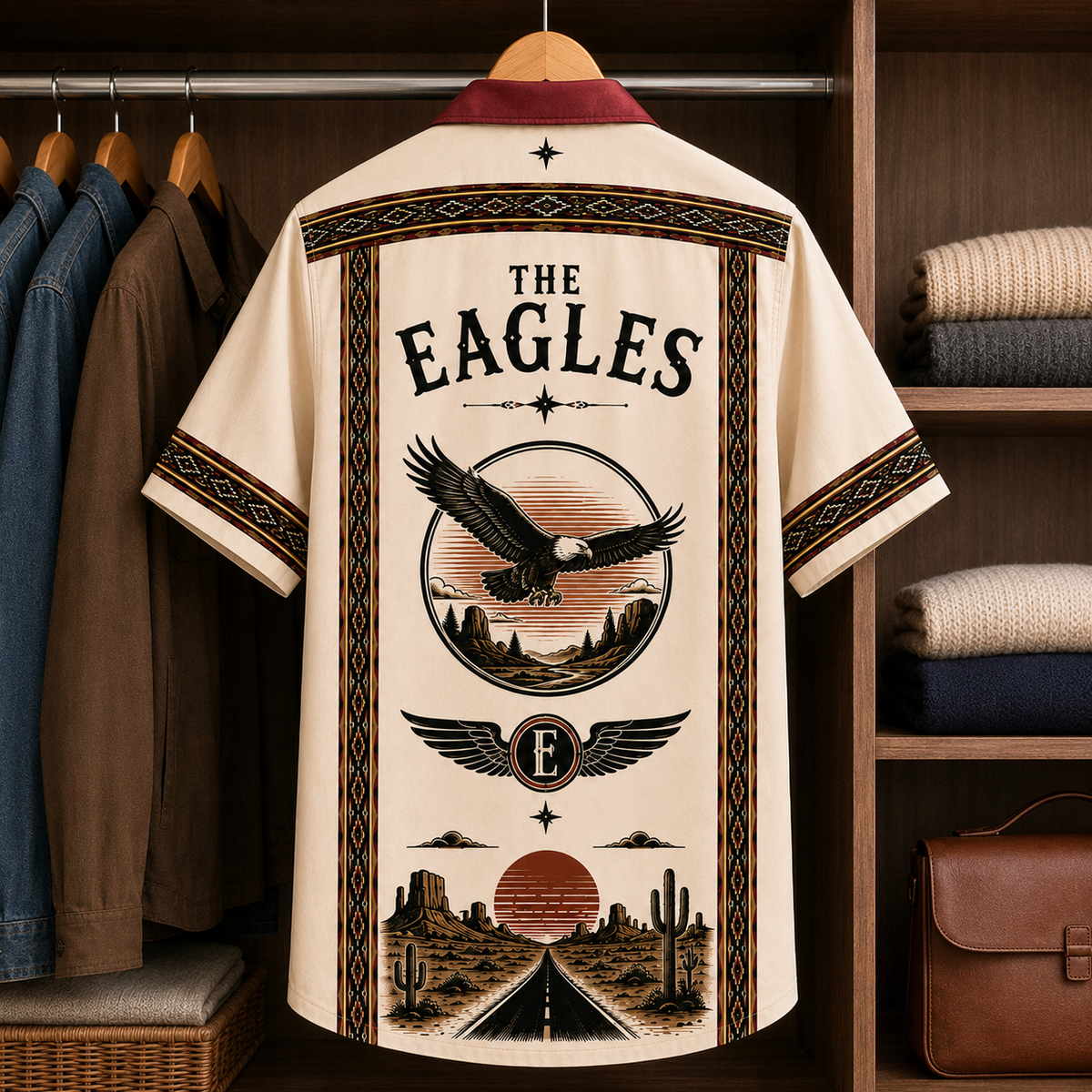 The Eagles Southwestern Eagle Hawaiian Shirt Mexican Inspired Hawaiian Shirt White Version
