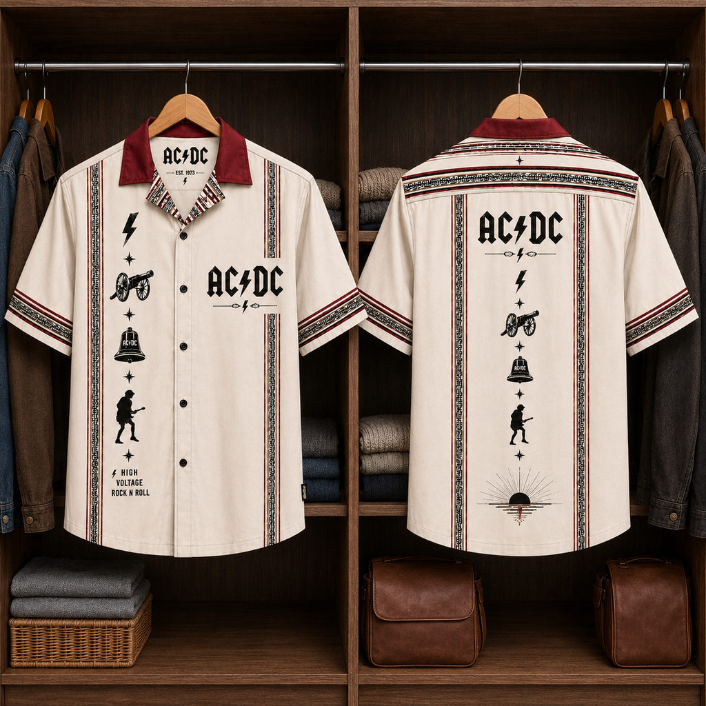 AC/DC Luxury Design Hawaiian Shirt Mexican Inspired Hawaiian Shirt White Version