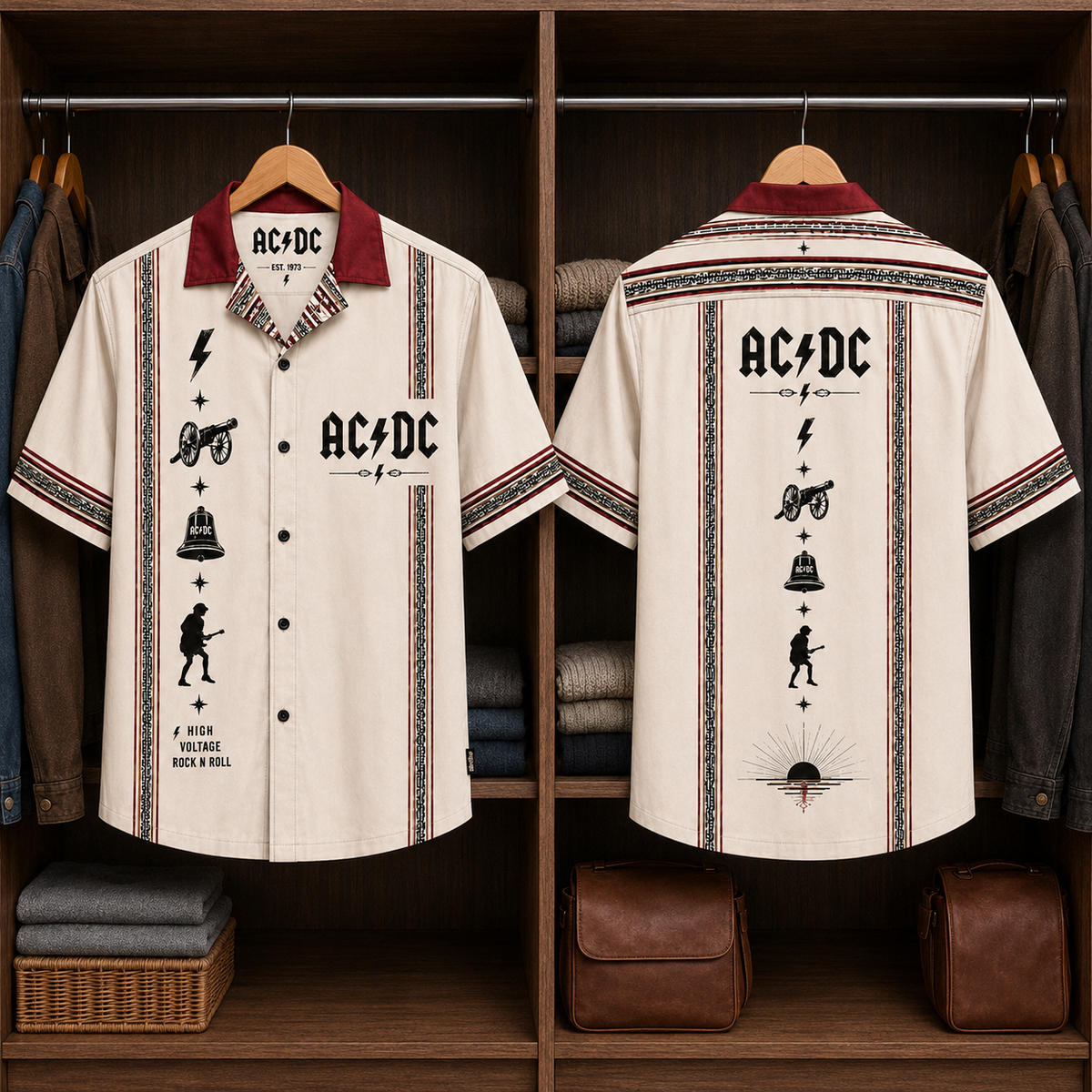 AC/DC Luxury Design Hawaiian Shirt Mexican Inspired Hawaiian Shirt White Version
