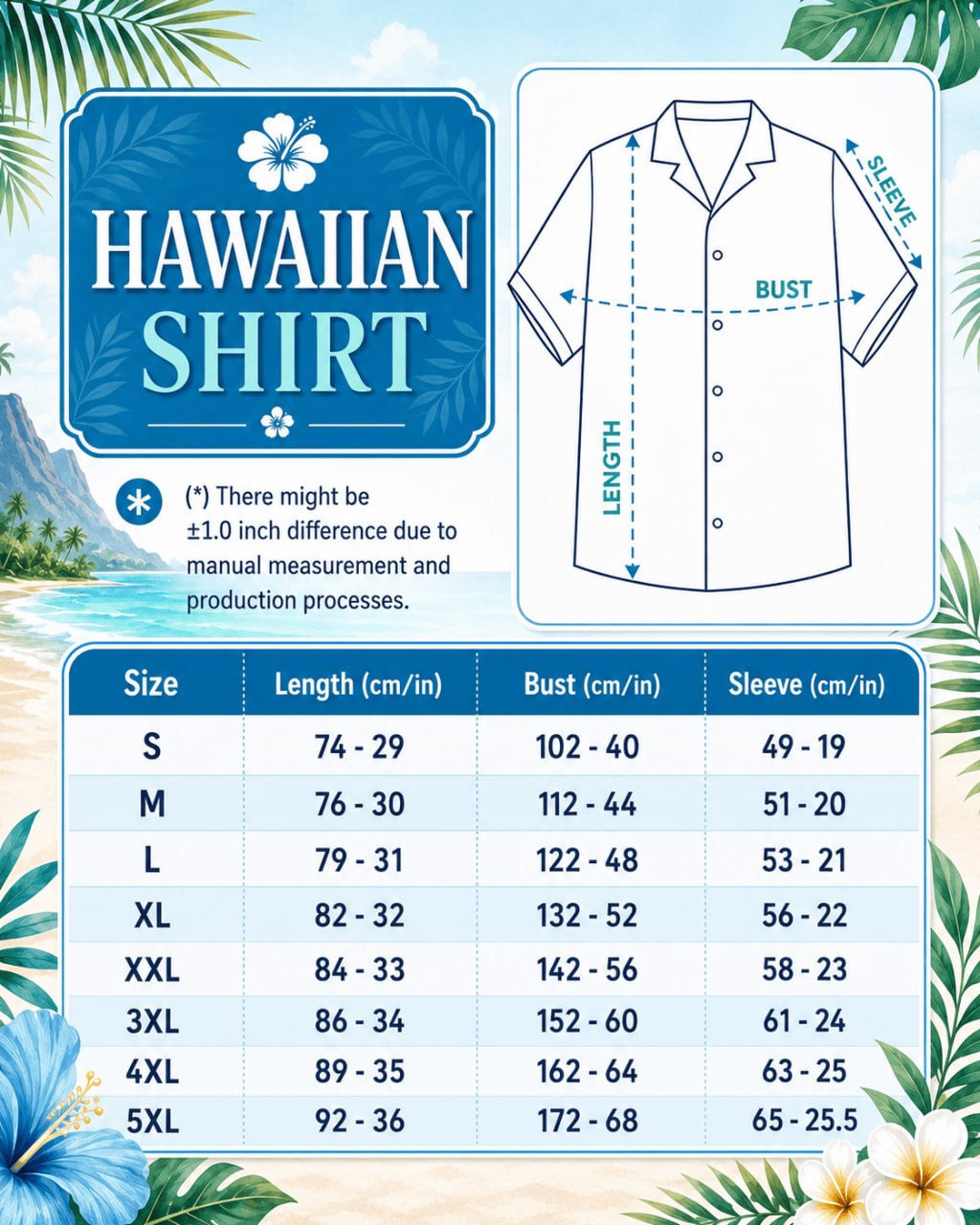 Hawaiian Shirt Size Chart