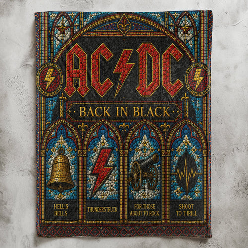AC/DC Back In Black Sherpa Blanket Stained Glass Rock Icon Throw Blanket