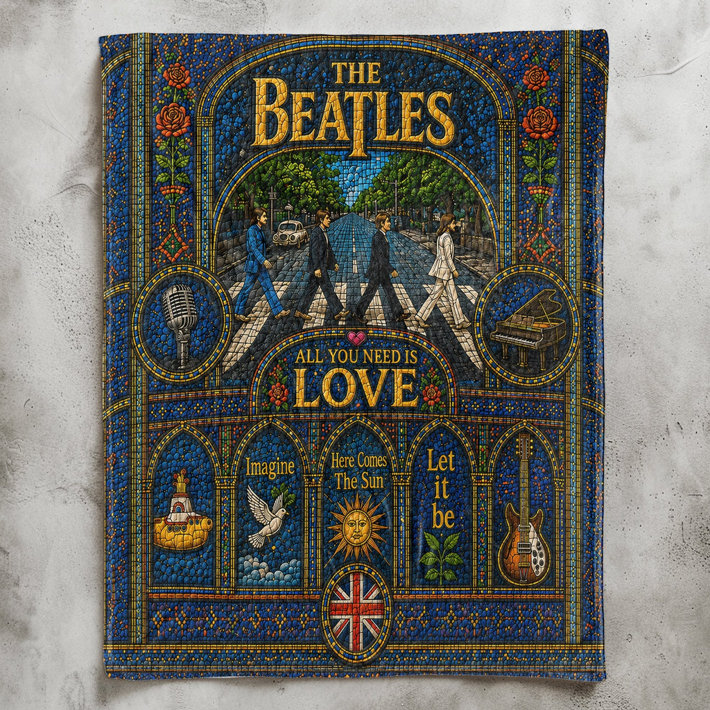 The Beatles Abbey Road Sherpa Blanket Yellow Submarine Stained Glass Blanket