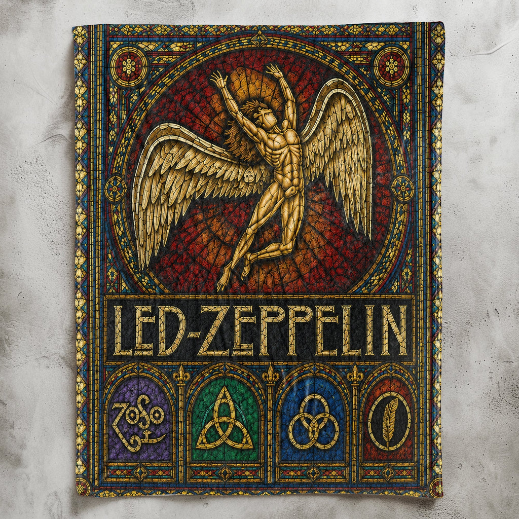 Led Zeppelin Sherpa Blanket Icarus Swan Song Stained Glass Rock Icon Throw Blanket