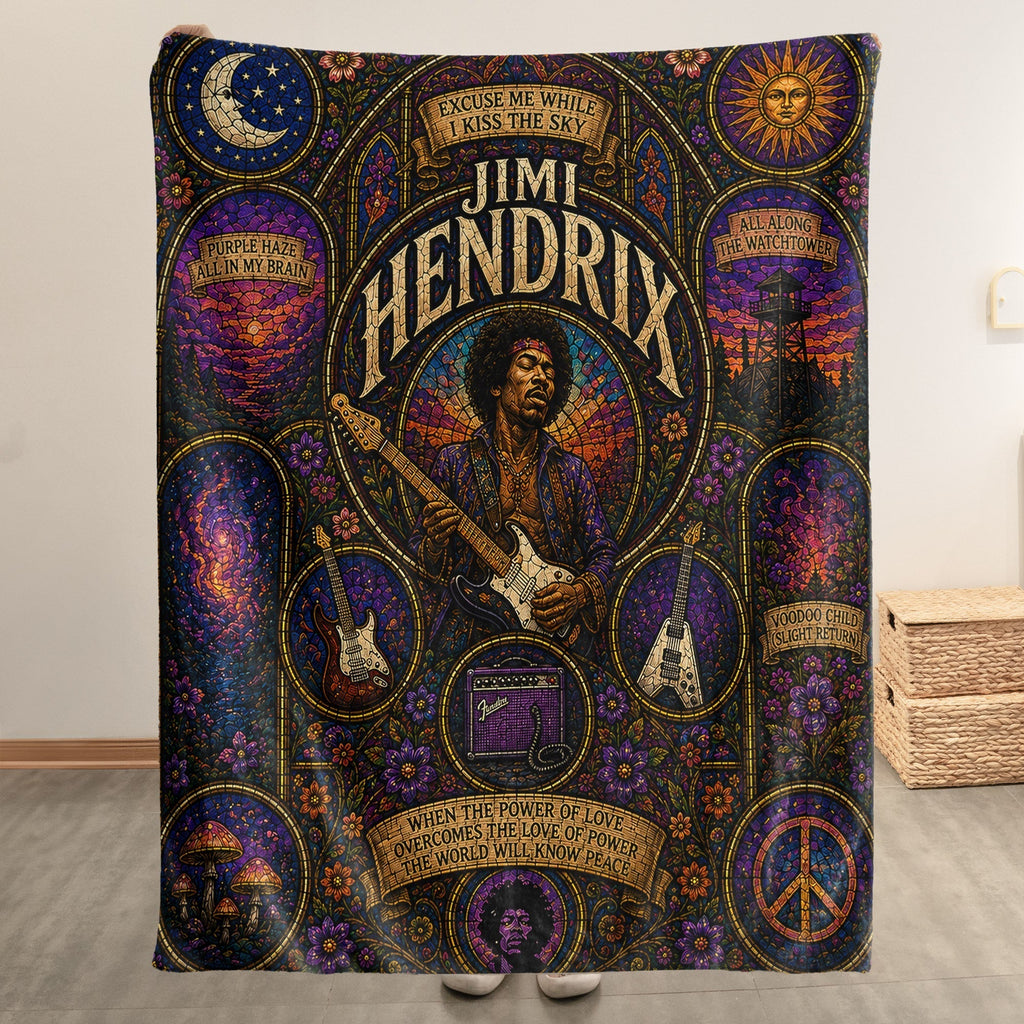 Jimi Hendrix Sherpa Blanket Purple Haze Stained Glass Blanket