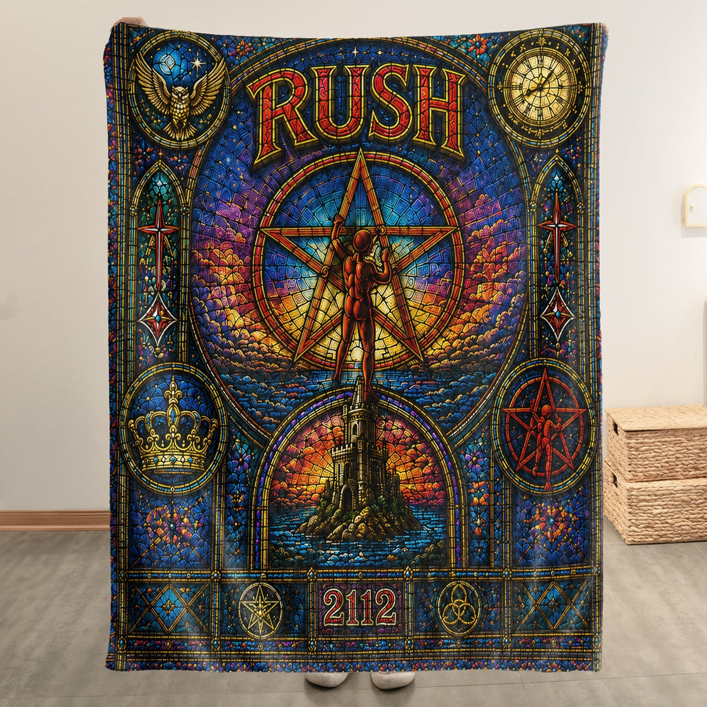 Rush 2112 Sherpa Blanket Starman Stained Glass Progressive Rock Icon Throw Blanket