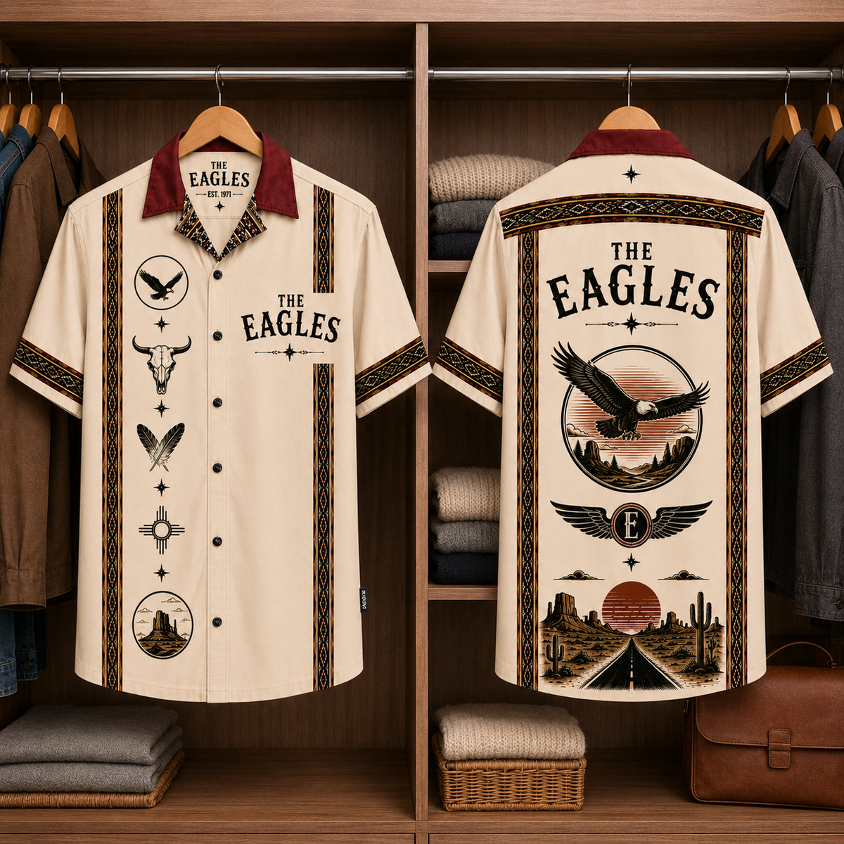 The Eagles Southwestern Eagle Hawaiian Shirt Mexican Inspired Hawaiian Shirt White Version