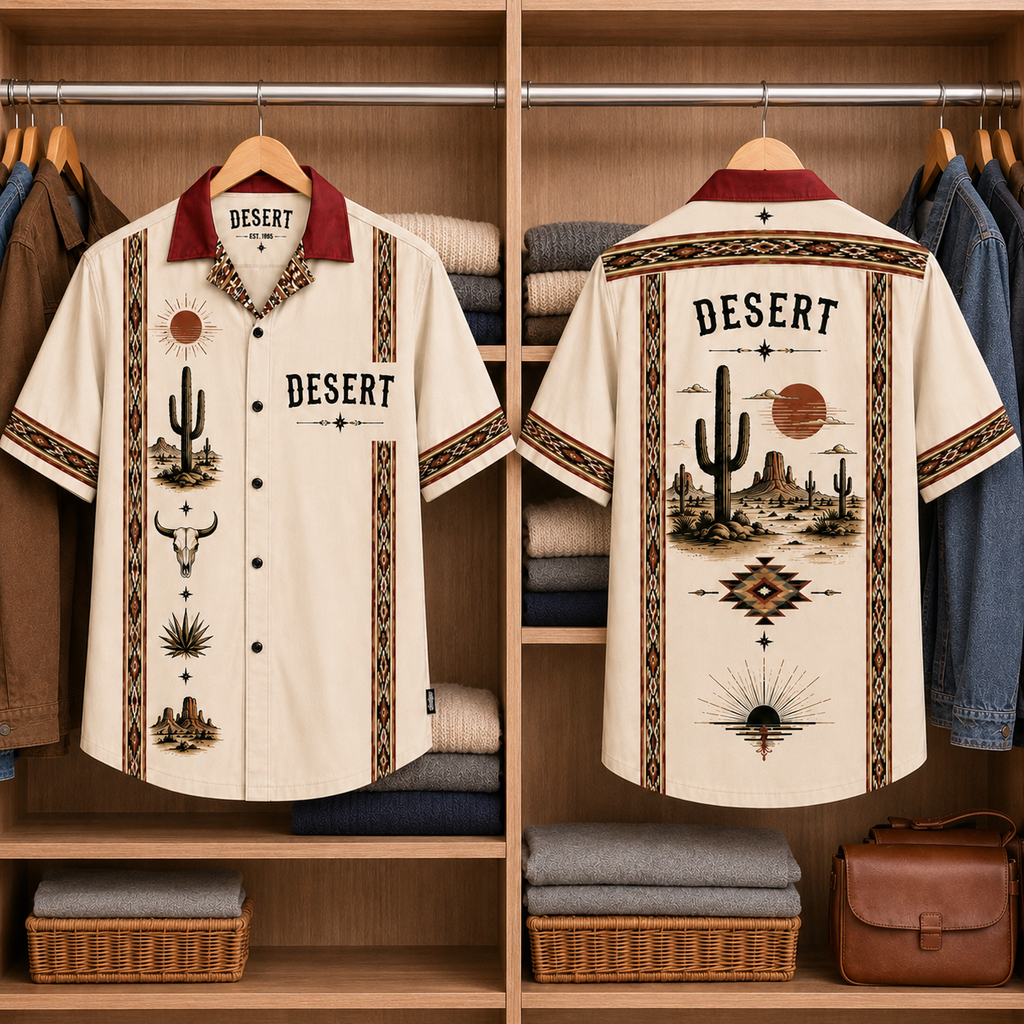 Desert Landscape Luxury Design Hawaiian Shirt Southwestern Inspired Hawaiian Shirt White Version