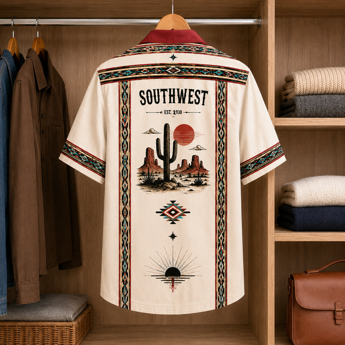 Southwestern Landscape Hawaiian Shirt Mexican Inspired Hawaiian Shirt White Version