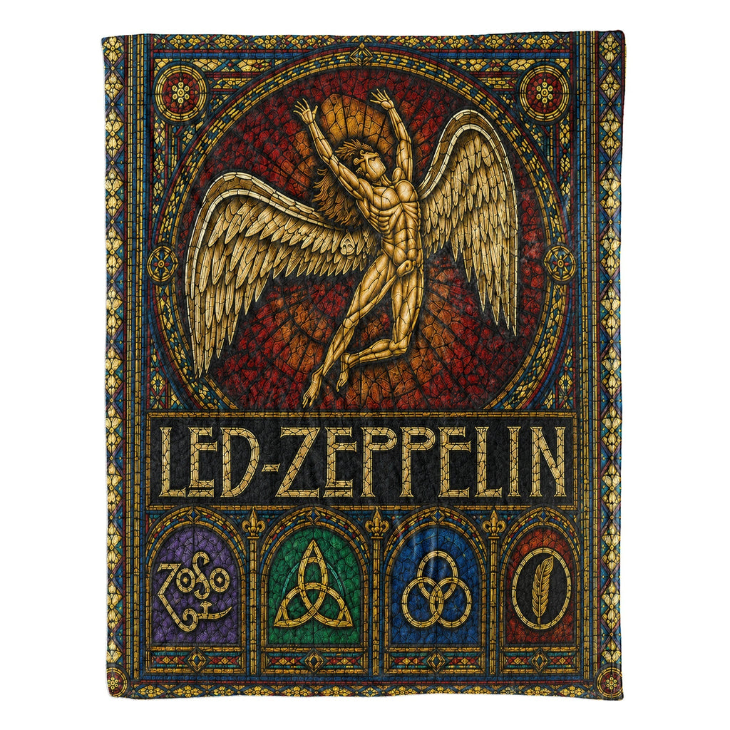 Led Zeppelin Sherpa Blanket Icarus Swan Song Stained Glass Rock Icon Throw Blanket