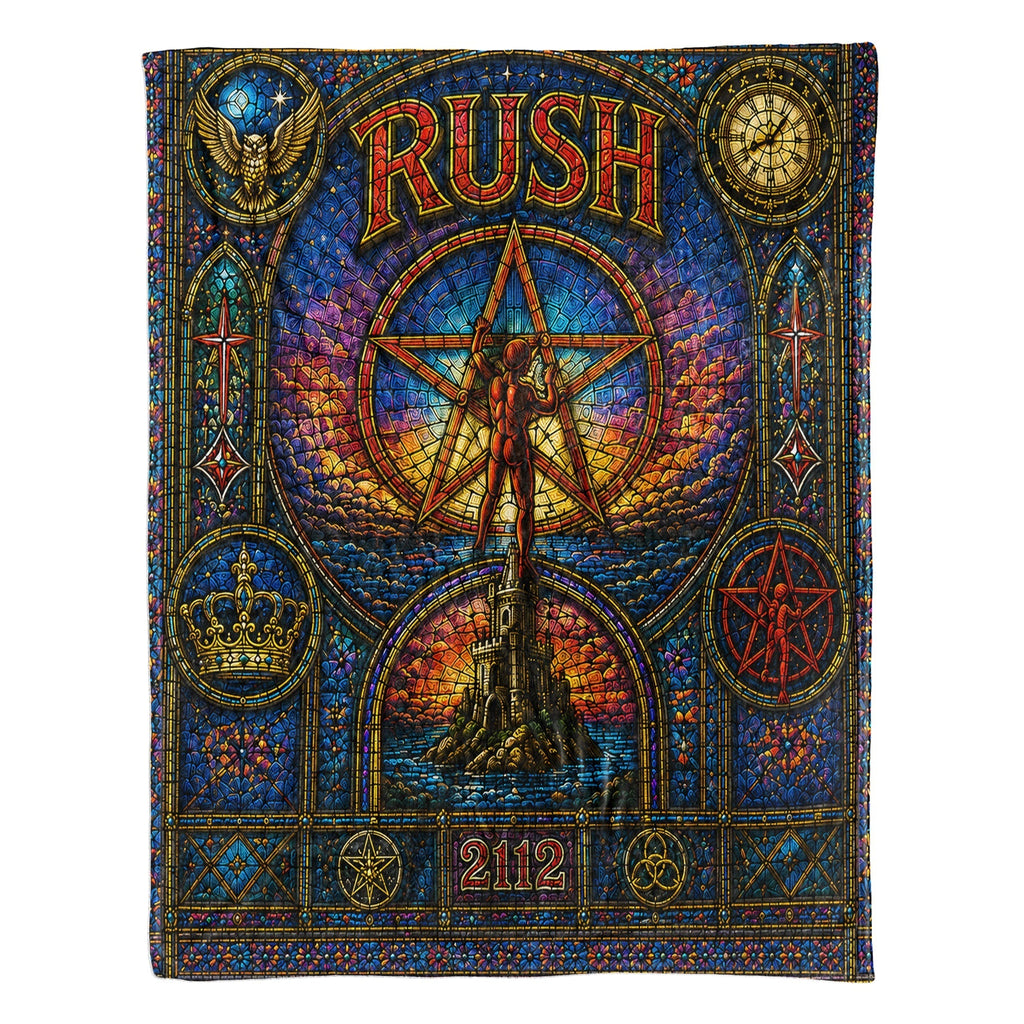 Rush 2112 Sherpa Blanket Starman Stained Glass Progressive Rock Icon Throw Blanket