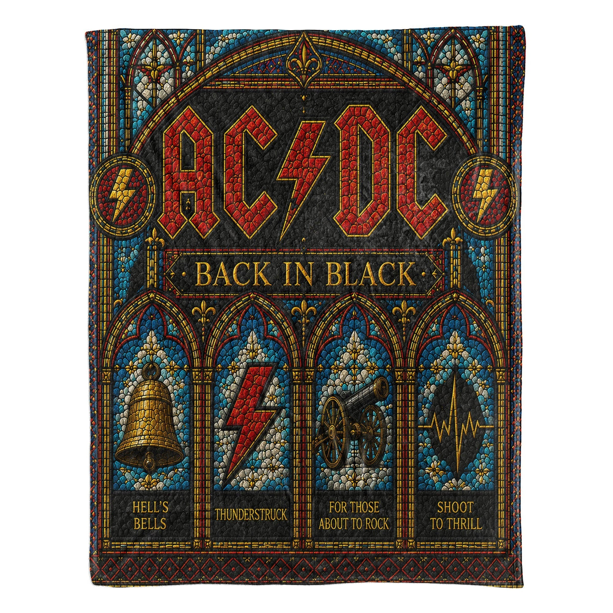 AC/DC Back In Black Sherpa Blanket Stained Glass Rock Icon Throw Blanket