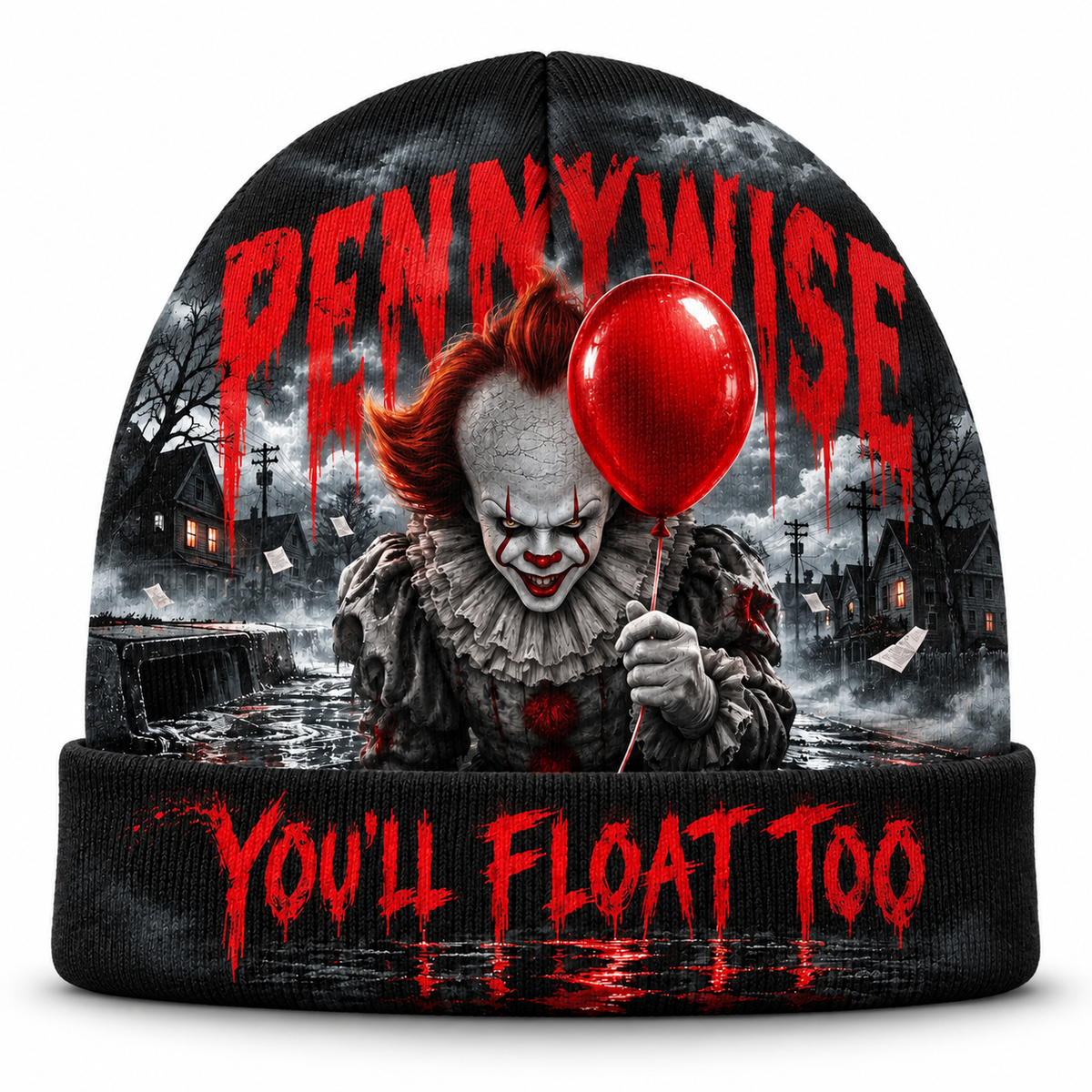 Pennywise Red Balloon Graphic Print Knit Beanie for Rainy Night Street Walks NDN