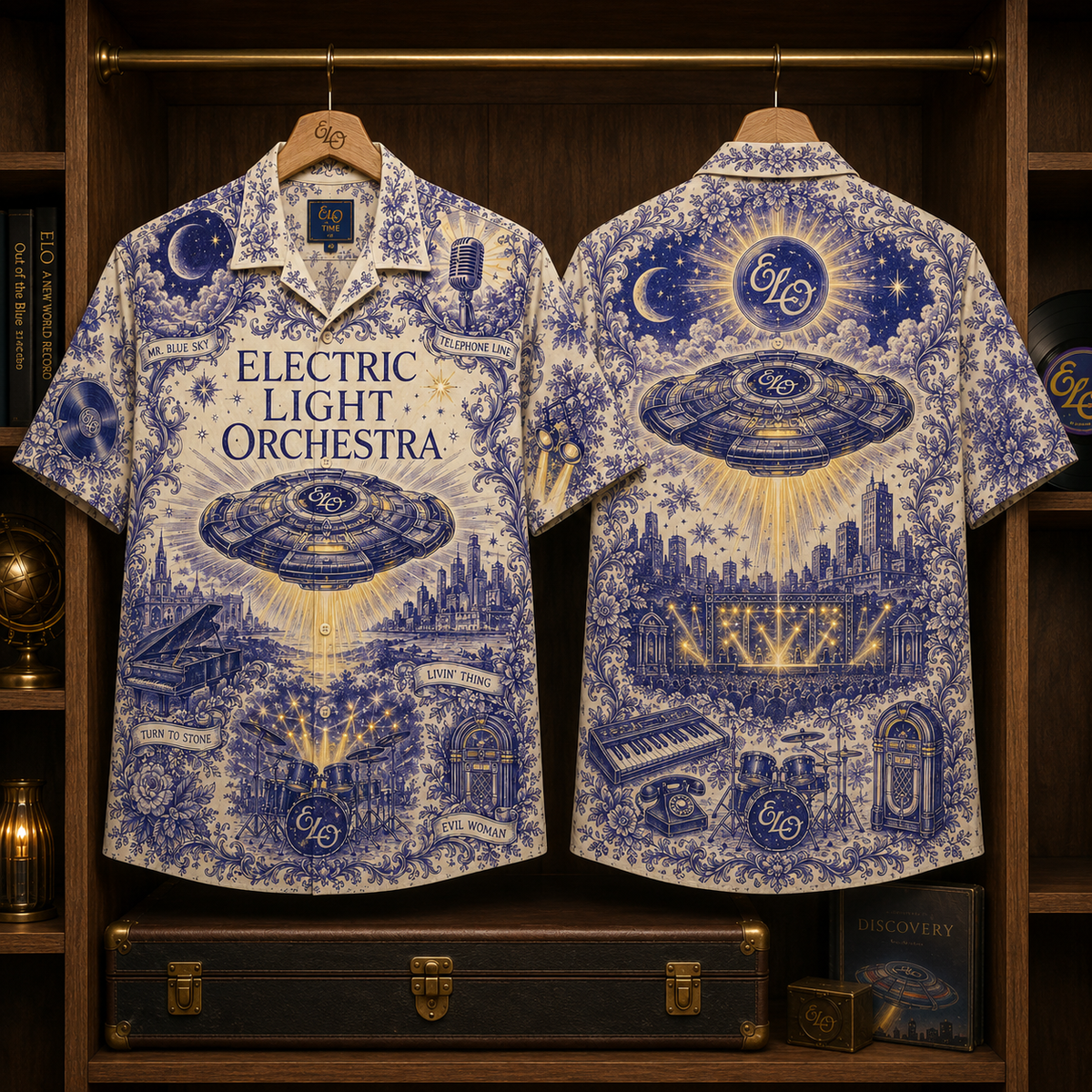 Electric Light Orchestra Hawaiian Shirt - Unisex Toile De Jouy ELO Spaceship Shirt