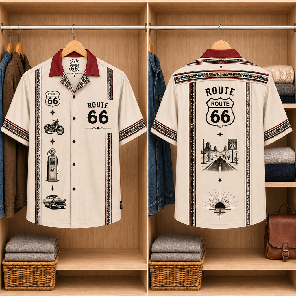Route 66 Luxury Design Hawaiian Shirt Mexican Inspired Hawaiian Shirt White Version