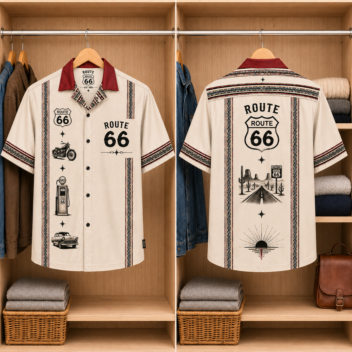 Route 66 Luxury Design Hawaiian Shirt Mexican Inspired Hawaiian Shirt White Version