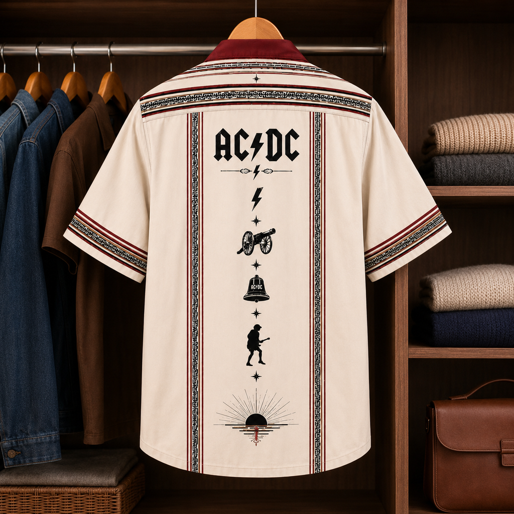 AC/DC Luxury Design Hawaiian Shirt Mexican Inspired Hawaiian Shirt White Version